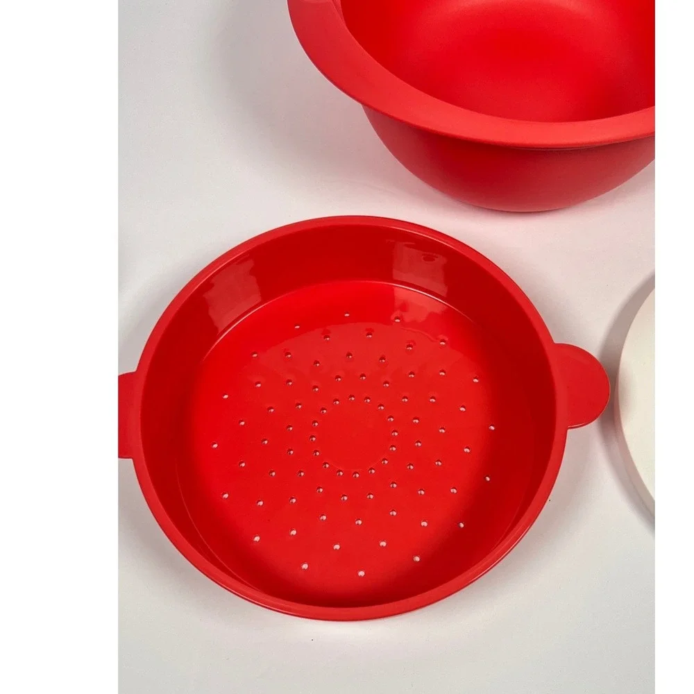 Tupperware Microwave Tortilla Keeper Steamer 3pc Set Red Small 7